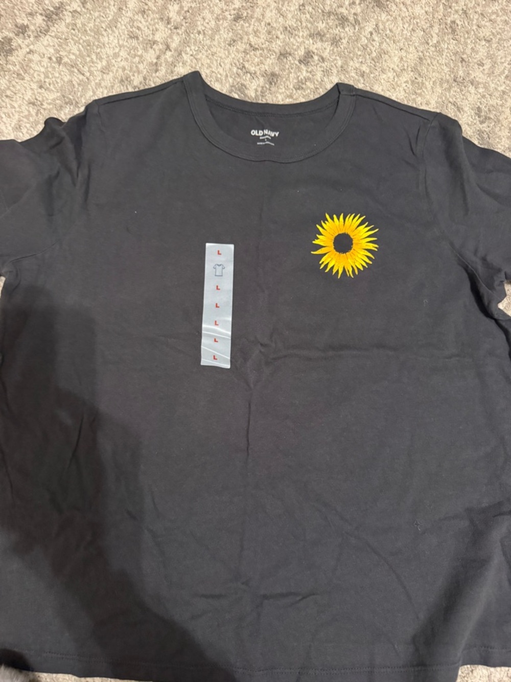Old Navy Black Tee with Yellow Sunflower Chest Print